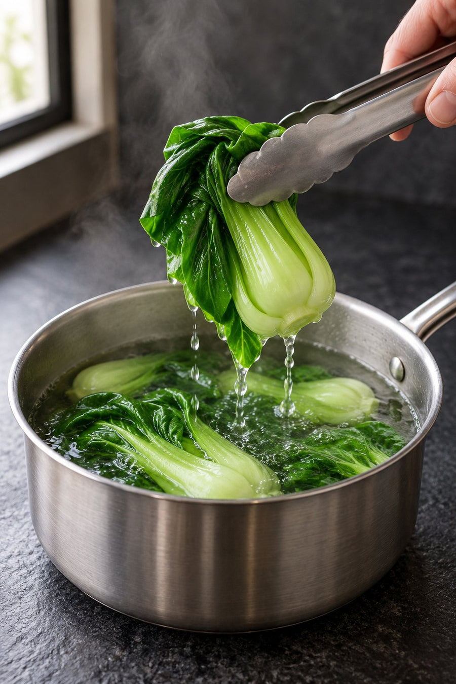Bok Choy 3 Ways: Garlic Stir-Fry, Ginger Steam & Sesame Soy, step 7: Briefly blanch the last portion