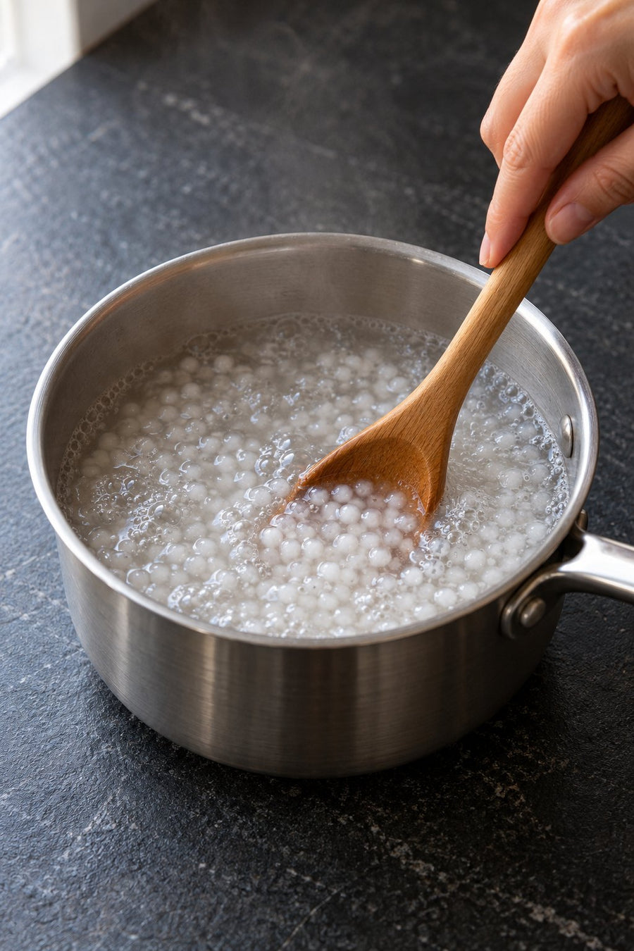 Solid Mango Pomelo Sago with Strained Yogurt, step 1: Cook the small pearls