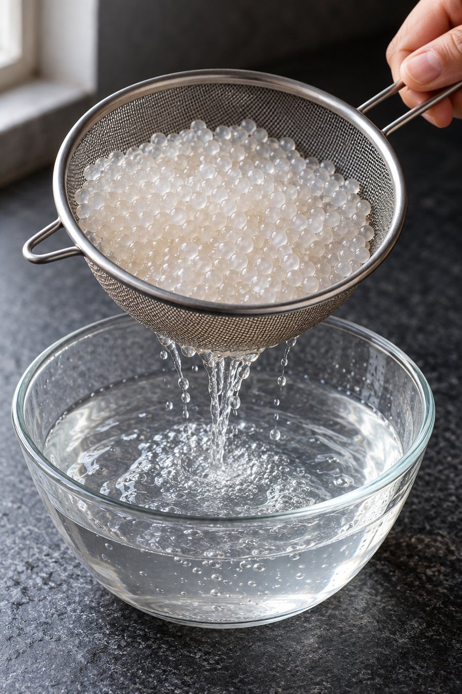 Solid Mango Pomelo Sago with Strained Yogurt, step 2: Cool and drain thoroughly