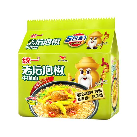 Mì Uni-President Bò Ớt Muối 102 g × 5 gói – mì bò chua cay, ớt muối giòn