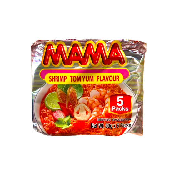 Mama Shrimp Tom Yum Flavour Instant Noodles 90g x 5 Packs - Thai Spicy Shrimp Tom Yum Instant Ramen