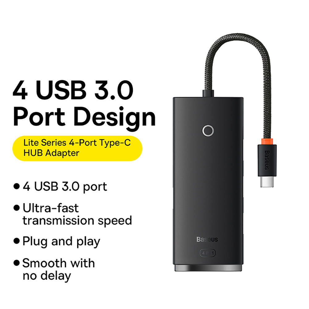 Baseus-Lite-Series-Type-C-to-USB-3.0-4-Port-HUB-Adapter---25cm,-Black-1
