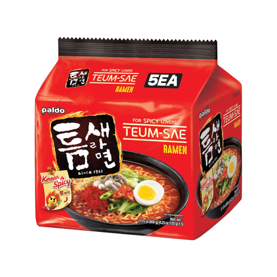 Paldo Teum-Sae Korean Super Spicy Ramen 120g x 5 Pack - Instant Noodles for Spicy Lovers