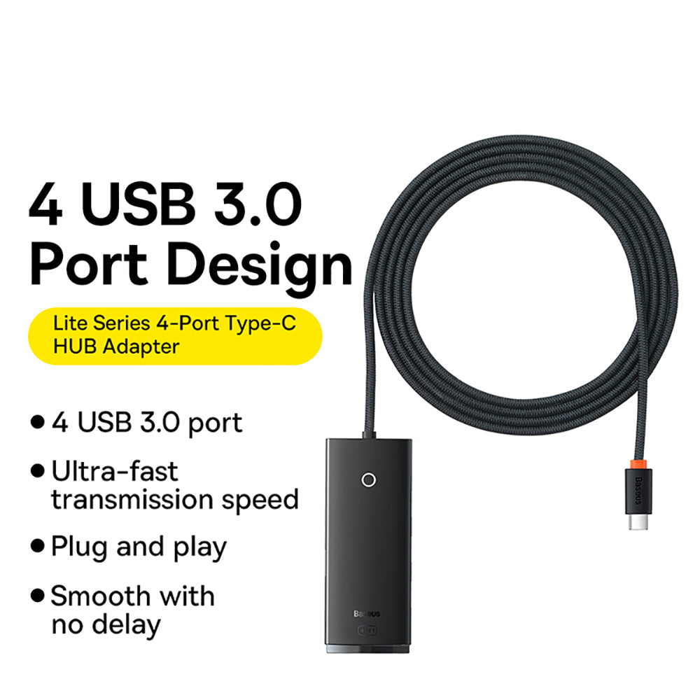 Baseus-Lite-Series-4-Port-Type-C-to-USB-3.0-HUB-Adapter---2m-Black-1