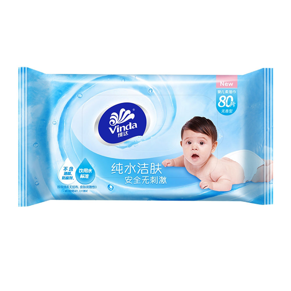 Khăn Ướt Vinda Baby 80 miếng – thuần nước, dịu nhẹ cho da bé
