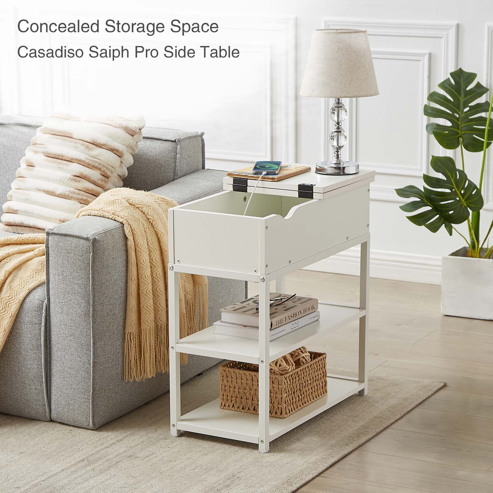 Bàn Kê Cạnh Sofa Casadiso 3 Tầng – ngăn kéo & ổ sạc USB-C tích hợp