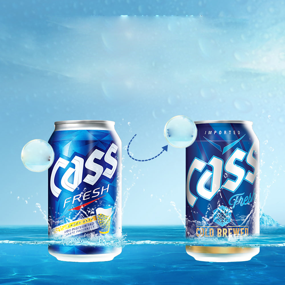 Bia Cass Fresh 355 ml × 24 lon – lager Hàn Quốc tươi mát