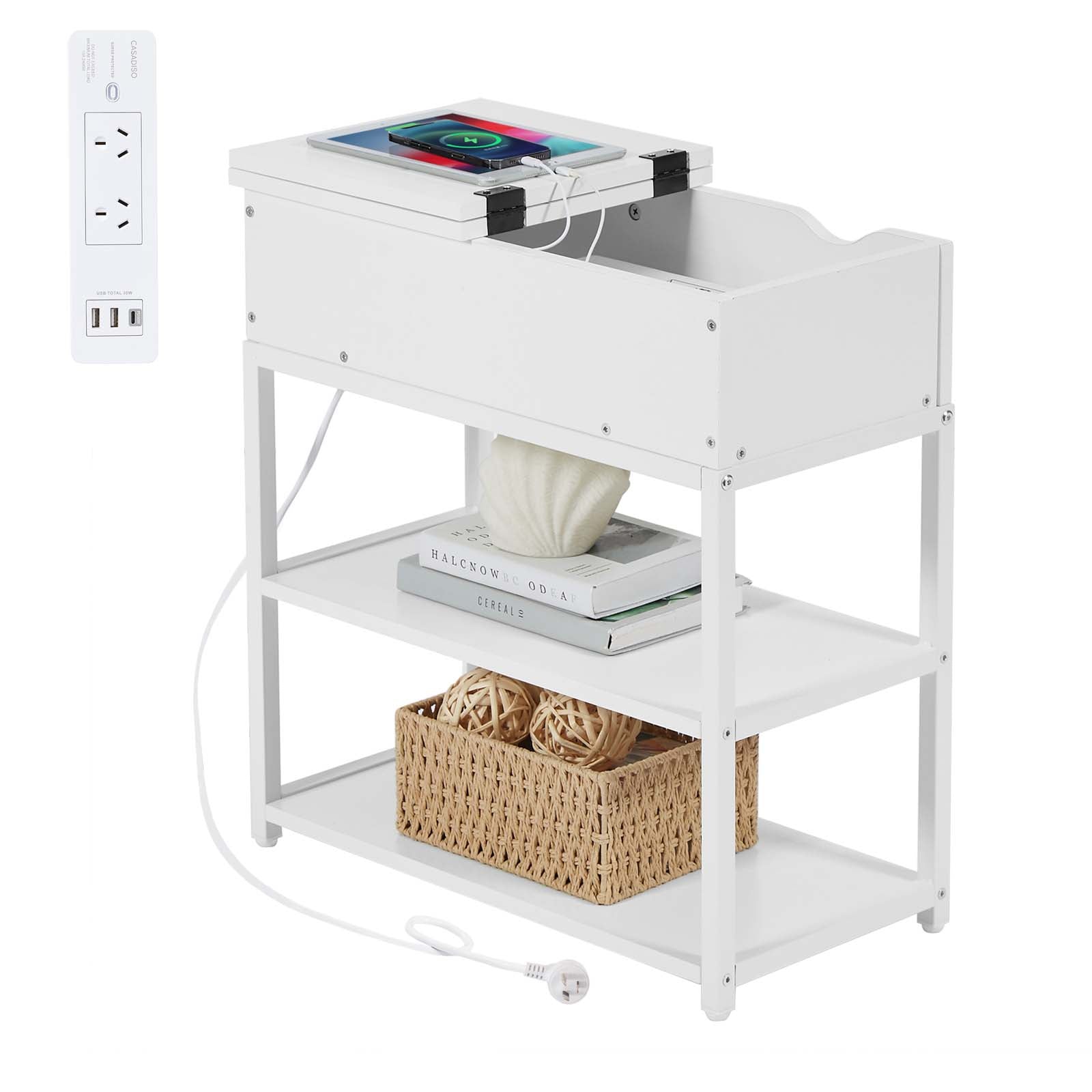 Bàn Kê Cạnh Sofa Casadiso 3 Tầng – ngăn kéo & ổ sạc USB-C tích hợp
