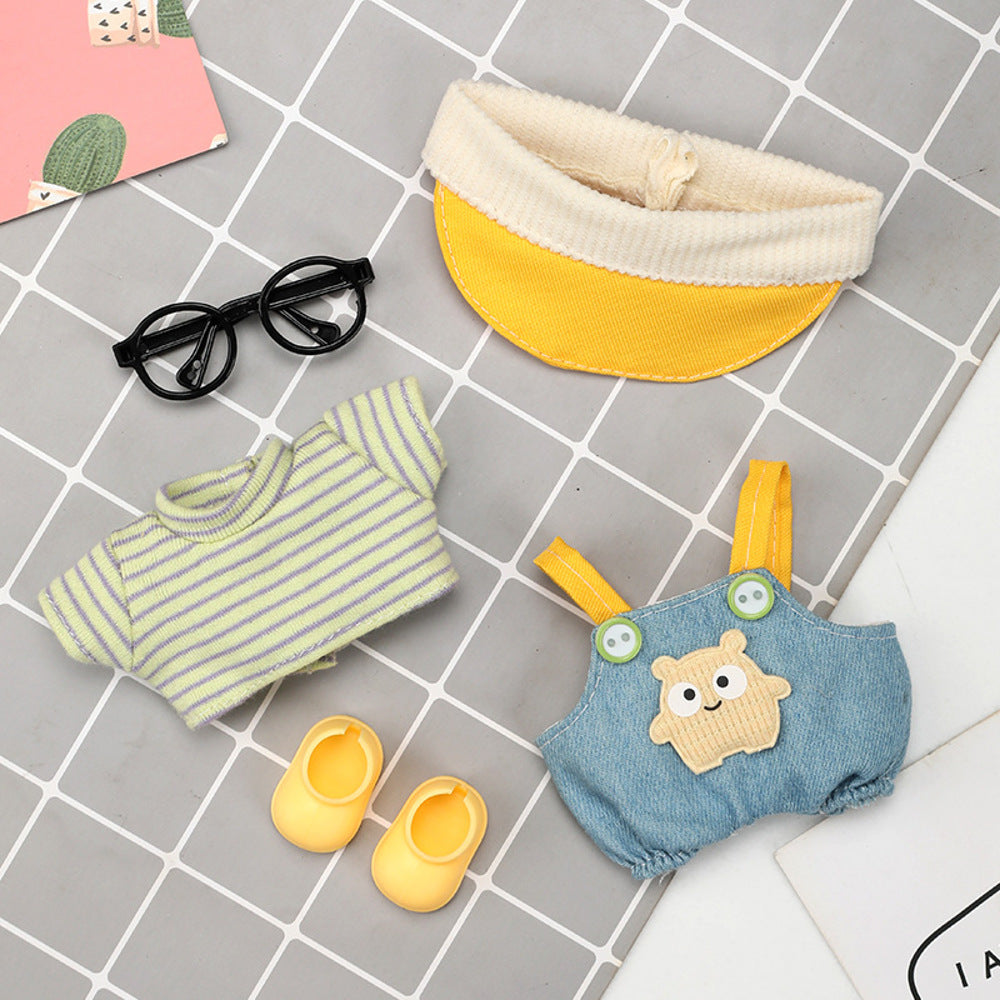 Labubu-17-cm-Little-Monster-Doll-Outfit-Set-–-Visor-Cap,-Striped-Tee-&-Denim-Suspender-Shorts-(Doll,-Shoes-&-Glasses-Not-Included)-2