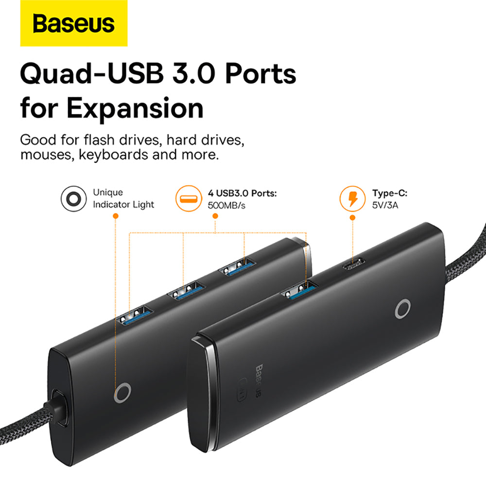 Baseus-Lite-Series-Type-C-to-USB-3.0-4-Port-HUB-Adapter---25cm,-Black-1