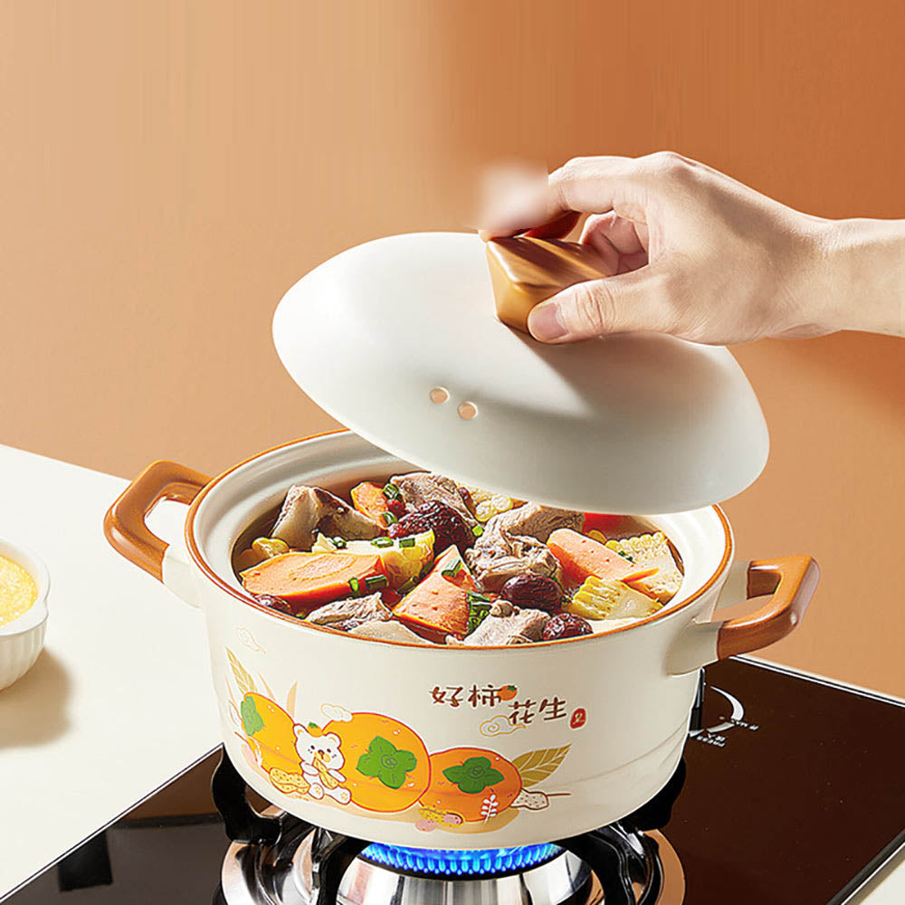 Nồi sứ Cooker King 4,2 L – nồi kho hầm đa năng họa tiết hồng & lạc