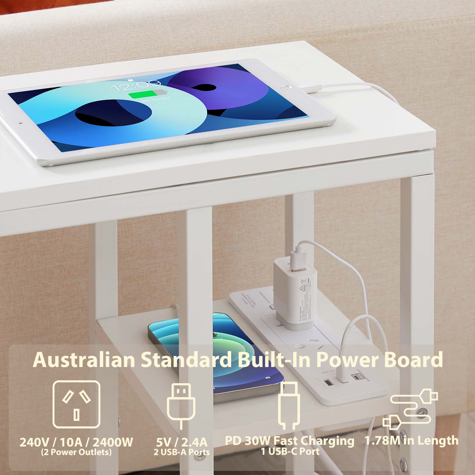 Bàn C Đa Năng Casadiso 1 chiếc – sofa/giường hẹp tích hợp ổ cắm điện & USB