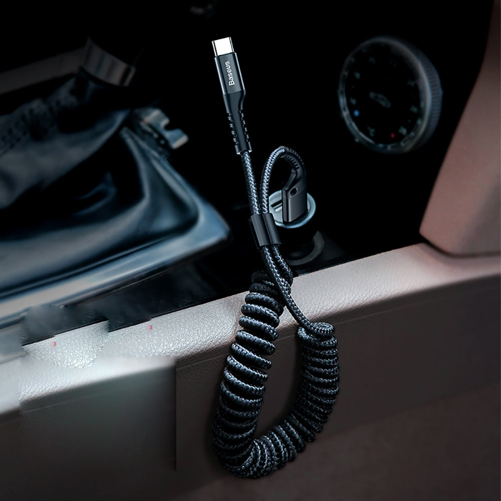Cáp Baseus Fish Eye Spring USB-A sang USB-C 1 m – cáp sạc ô tô 2A bền bỉ