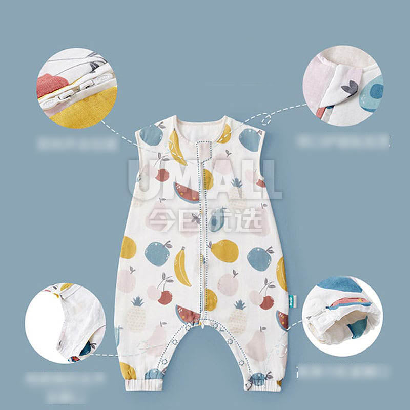 Túi ngủ không tay KUB 110 cm – vải xô cotton 2 lớp họa tiết trái cây