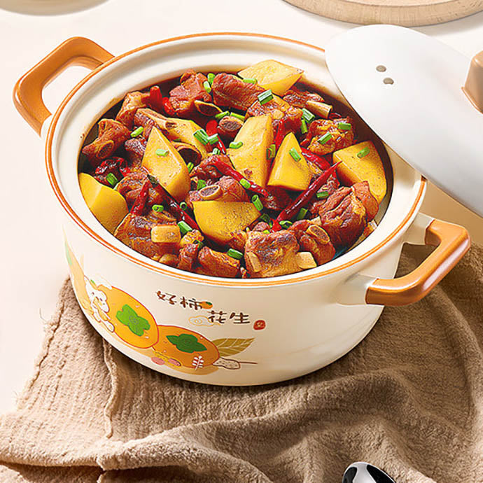 Nồi sứ Cooker King 4,2 L – nồi kho hầm đa năng họa tiết hồng & lạc