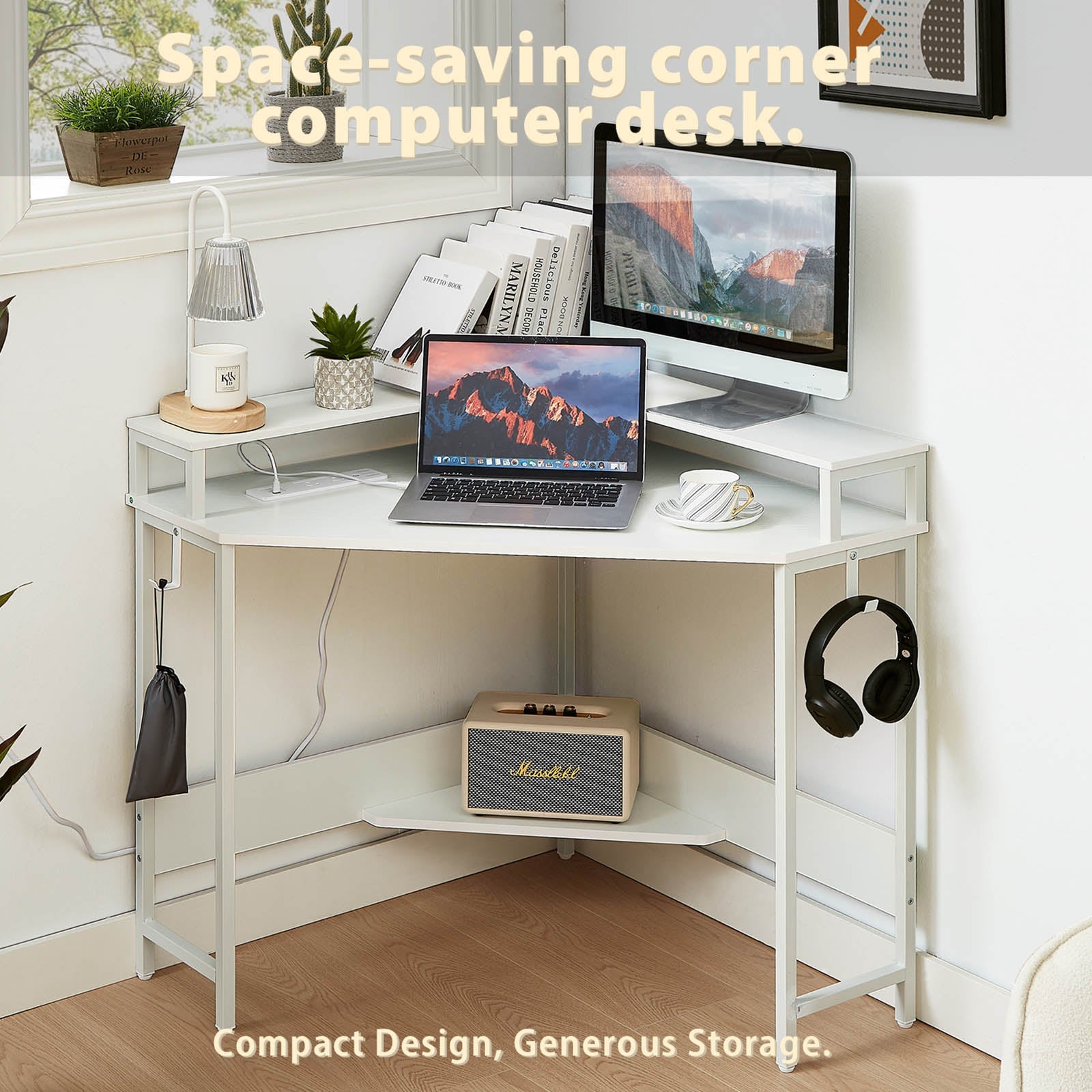 Bàn góc hình L Casadiso 1 chiếc – bàn gaming tích hợp ổ điện & cổng USB