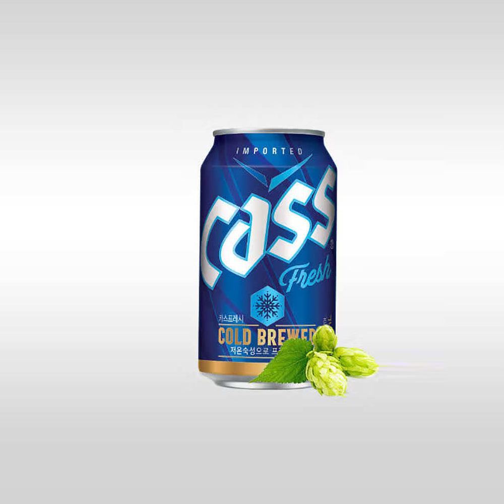 Bia Cass Fresh 355 ml × 24 lon – lager Hàn Quốc tươi mát