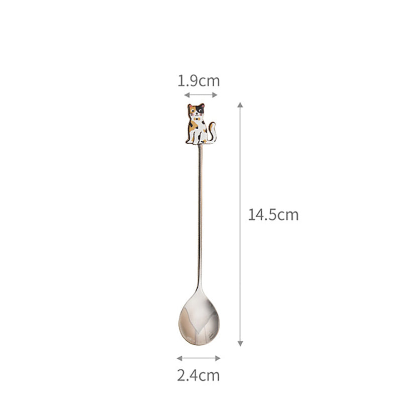 Thìa Mèo Vàng Trắng FaSoLa 17 cm – inox trang trí café & tráng miệng