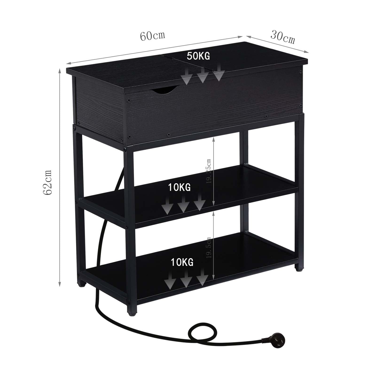 Bàn Kê Cạnh Sofa Casadiso 3 Tầng – ngăn kéo & ổ sạc USB-C tích hợp