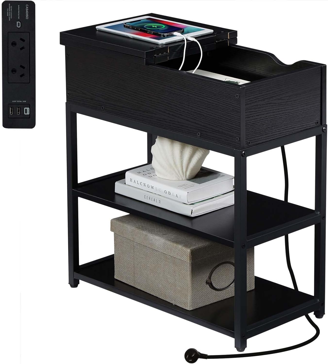 Bàn Kê Cạnh Sofa Casadiso 3 Tầng – ngăn kéo & ổ sạc USB-C tích hợp