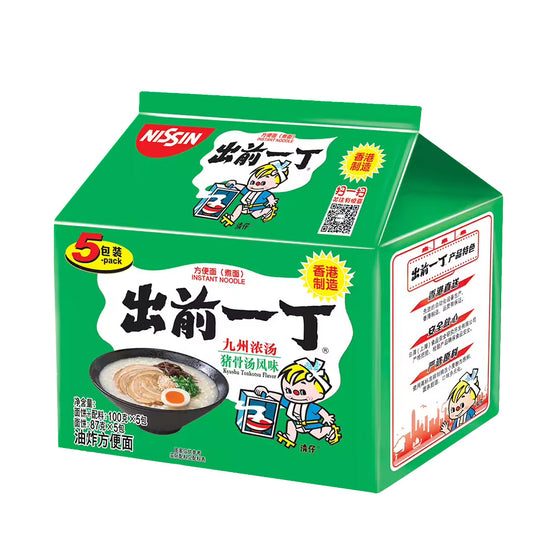 Nissin Demae Itcho Chu Qian Yi Ding Kyushu Pork Bone Thick Soup Flavour Instant Noodles 100g, 5 Bags per Pack