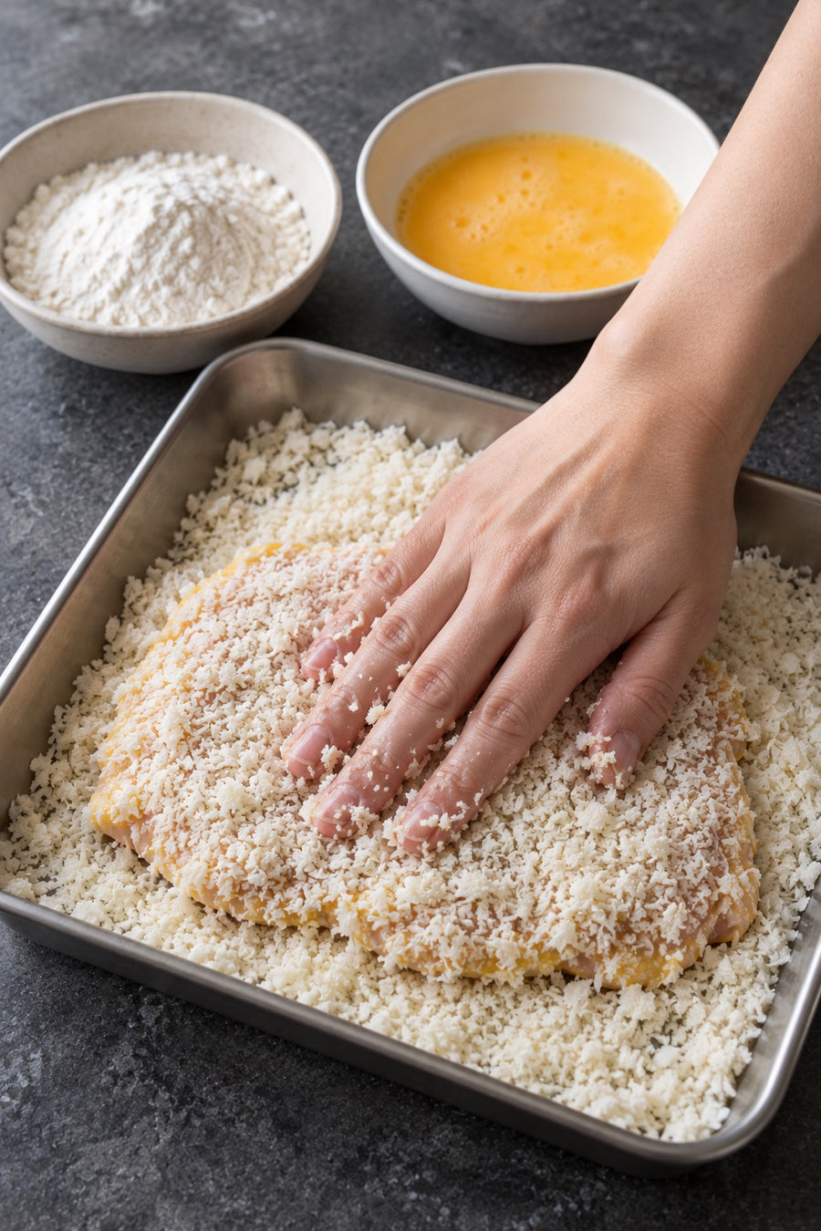 Chicken Katsu Curry, Japanese Home Style, step 5: Crumb the chicken