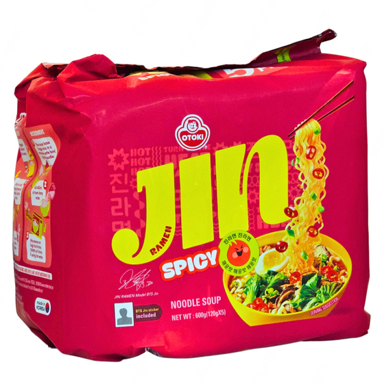 Mì Ottogi Jin Ramen Vị Cay 120 g × 5 gói – mì cay Hàn Quốc ăn liền