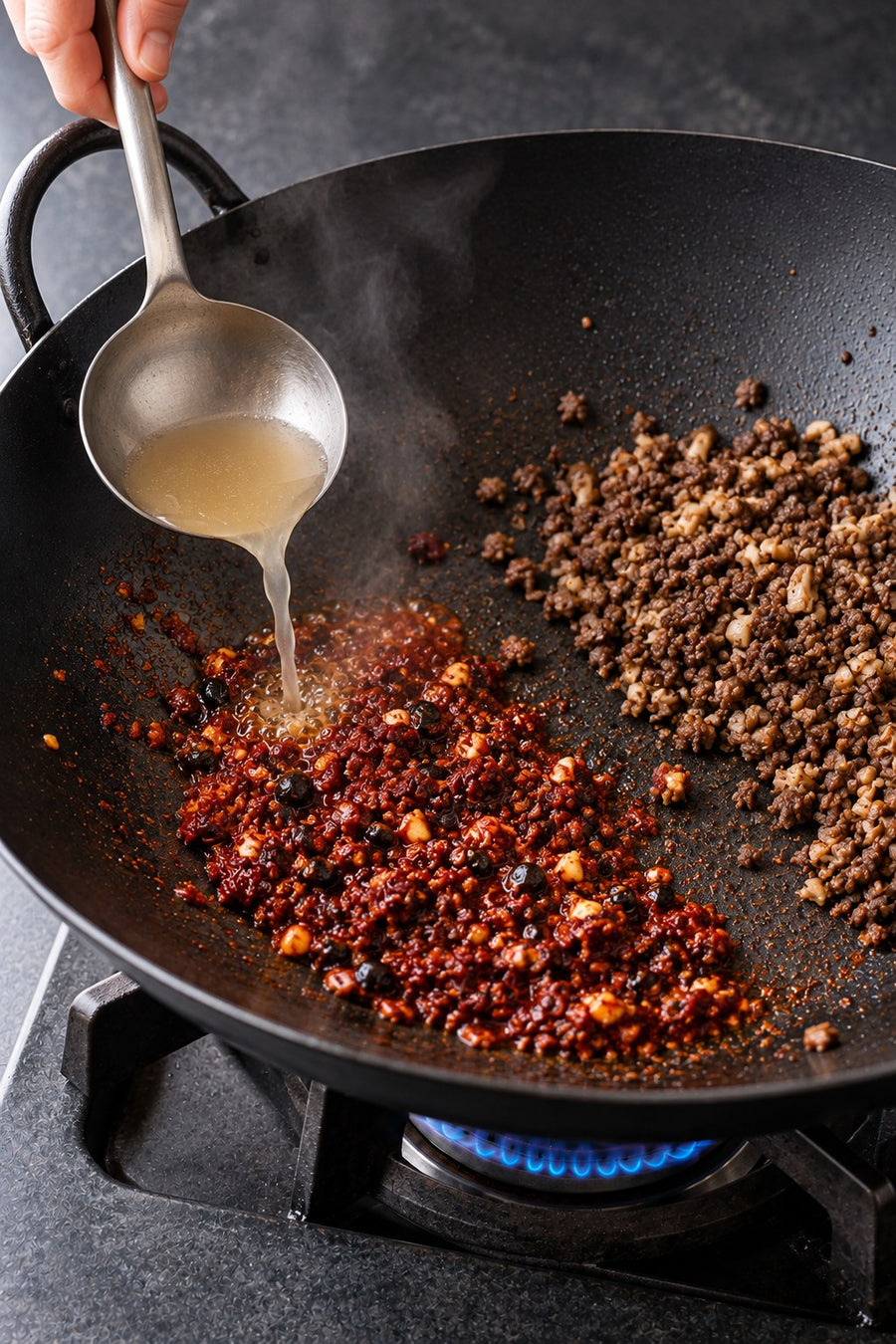Mapo Tofu Lite, the Chengdu Way, step 5: Make the red oil