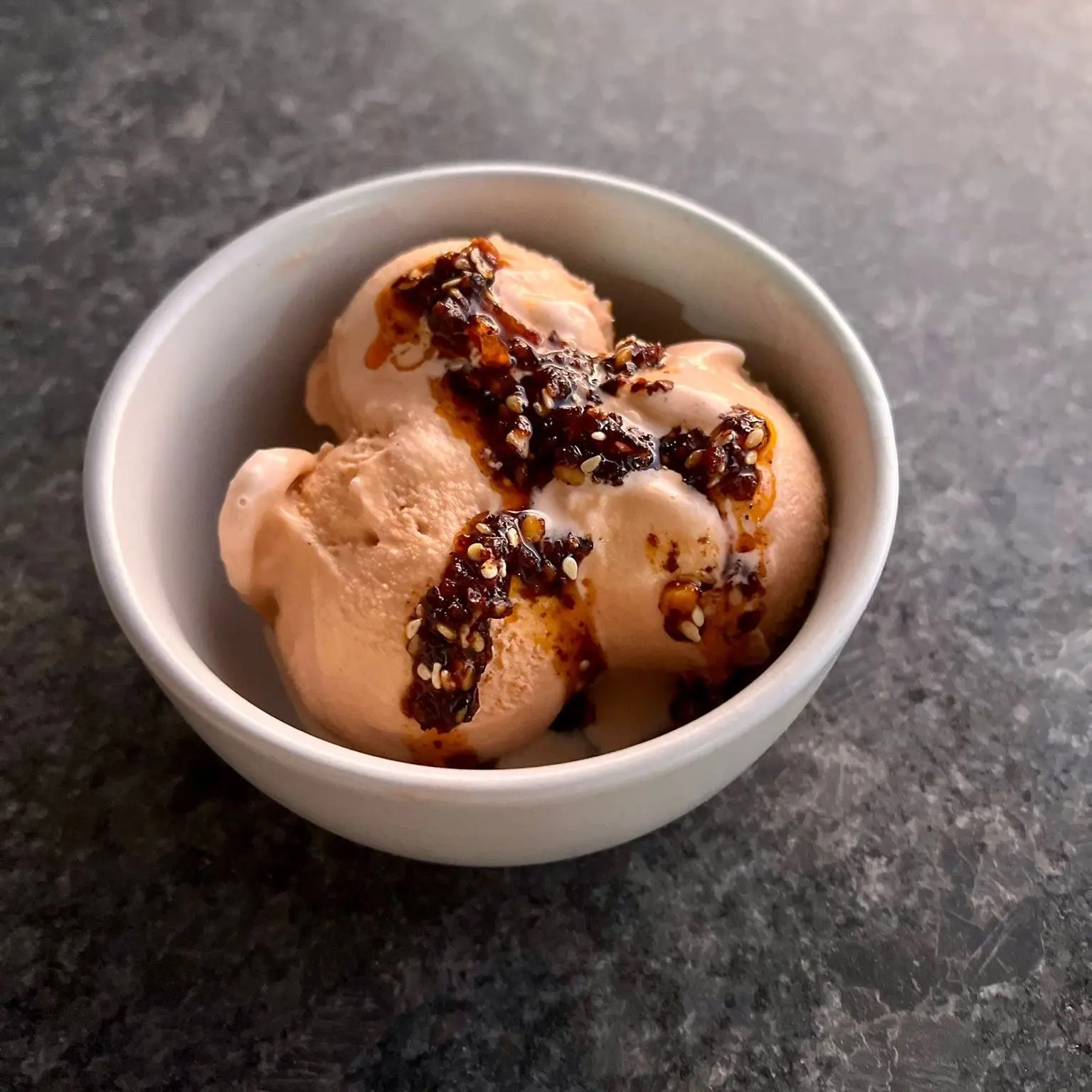Thai Milk Tea Ice Cream with Chilli Oil 